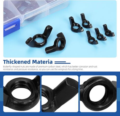 Glarks 135Pcs M3 M4 M5 M6 M8 M10 M12 Black Wing Nuts Assortment Kit, 7 Sizes High Strength Carbon Steel Butterfly Nuts, Metric Wing Bolt Fasteners, Hand Twist Tighten Ear Wing Nuts in Saudi Arabia