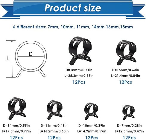 Pack of 72 Sturdy Rubber Lined P Clip Spring Steel Pipes Clamps Accessory for Automotive and Industrial Wiring in Saudi Arabia