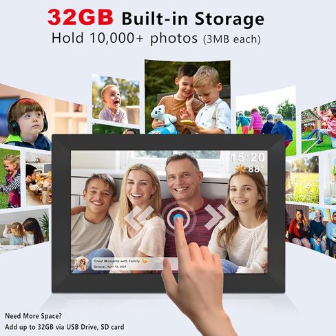 Frameo Digital Picture Frame - 10.1 بوصة كبيرة 32 جيجابايت مع شاشة اللمس HD IPS | توقعات درجة حرارة الطقس | الوقت ساعة | عرض الشرائح | شارك الصور/مقاطع الفيديو من WiFi Phone (أبيض) in Saudi Arabia