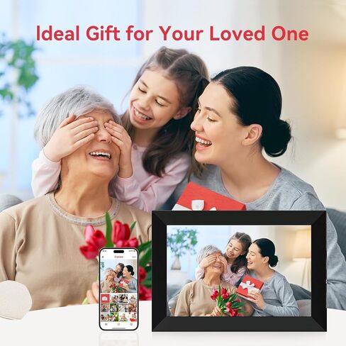 Frameo Digital Picture Frame - 10.1 بوصة كبيرة 32 جيجابايت مع شاشة اللمس HD IPS | توقعات درجة حرارة الطقس | الوقت ساعة | عرض الشرائح | شارك الصور/مقاطع الفيديو من WiFi Phone (أبيض) in Saudi Arabia