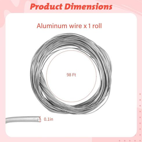 Flexible 98 Ft Armature Aluminum Wire, 0.1 In Diameter Craft Metal For Weaving, Jewelry, Gardening, Sculpting Dolls, Floral Arrangements, Diy Work in Saudi Arabia