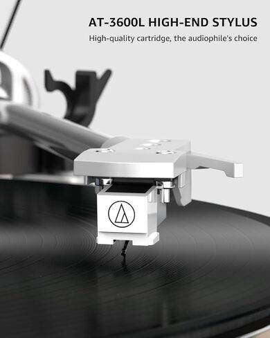 Turntable Record Player Wireless Output Carbon Fiber Tonearm Vinyl Player Aluminium Platter Belt-Drive LP Turn Tables 33 1/3&45 RPM Phono Level Audio RCA Line Output AT-3600L MM Cartridge Grey in Saudi Arabia