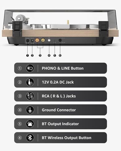 Turntable Record Player Wireless Output Carbon Fiber Tonearm Vinyl Player Aluminium Platter Belt-Drive LP Turn Tables 33 1/3&45 RPM Phono Level Audio RCA Line Output AT-3600L MM Cartridge Grey in Saudi Arabia