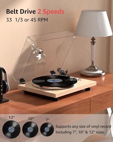 Turntable Record Player Wireless Output Carbon Fiber Tonearm Vinyl Player Aluminium Platter Belt-Drive LP Turn Tables 33 1/3&45 RPM Phono Level Audio RCA Line Output AT-3600L MM Cartridge Grey in Saudi Arabia