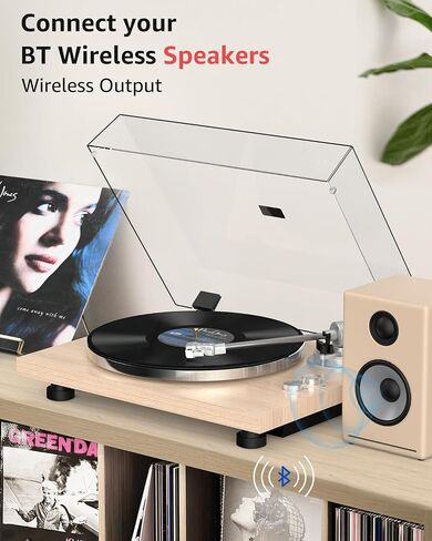 Turntable Record Player Wireless Output Carbon Fiber Tonearm Vinyl Player Aluminium Platter Belt-Drive LP Turn Tables 33 1/3&45 RPM Phono Level Audio RCA Line Output AT-3600L MM Cartridge Grey in Saudi Arabia