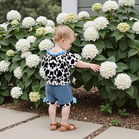 Western Baby Girl Clothes Cow Print Shirt Off Shoulder Smocked Top and Jeans Shorts Toddler Cowgirl Outfit Denim Set in Saudi Arabia