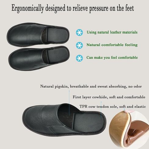 Hwayslon Leather Slippers Men's Women's Leather Room Slippers Natural Cowhide Luxury Solid Color Unisex in Saudi Arabia