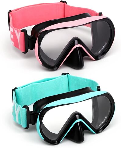 Swimming Goggles for Kids(2 Pcs) , Elastic Fabric Strap, Tempered Glass Diving Mask 180°Clear View Snorkel Goggle for Kids Ages 6-16, Anti-Fog in Saudi Arabia