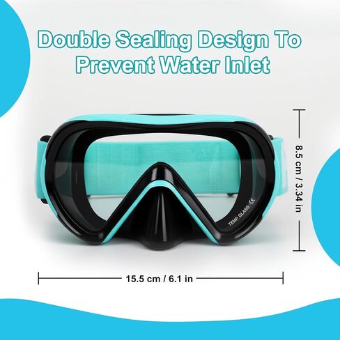 Swimming Goggles for Kids(2 Pcs) , Elastic Fabric Strap, Tempered Glass Diving Mask 180°Clear View Snorkel Goggle for Kids Ages 6-16, Anti-Fog in Saudi Arabia