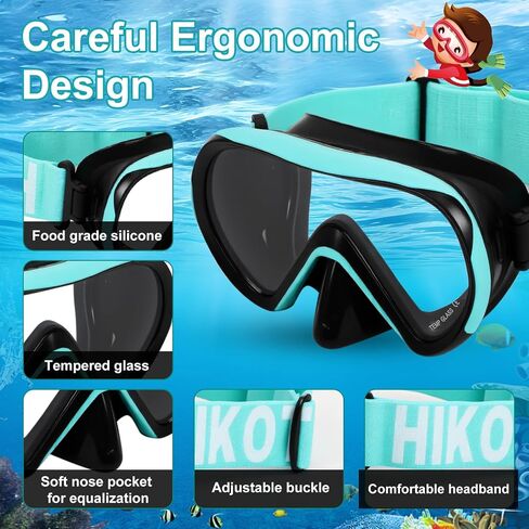 Swimming Goggles for Kids(2 Pcs) , Elastic Fabric Strap, Tempered Glass Diving Mask 180°Clear View Snorkel Goggle for Kids Ages 6-16, Anti-Fog in Saudi Arabia