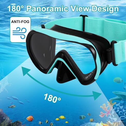 Swimming Goggles for Kids(2 Pcs) , Elastic Fabric Strap, Tempered Glass Diving Mask 180°Clear View Snorkel Goggle for Kids Ages 6-16, Anti-Fog in Saudi Arabia