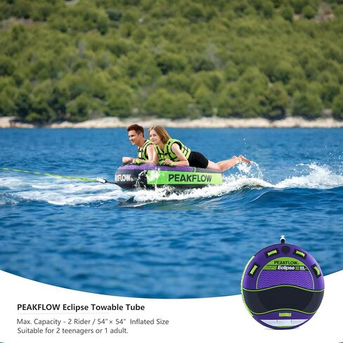 PEAKFLOW Towable Tubes for Boating,Eclipse 2 Rider Towable Tube,840D Heavy Duty Nylon Cover and 28 Gauge PVC Liner,EVA Foam Pads and 4 EVA Handles with Knuckle Guards,Swift Connect Rapid Boston Valve in Saudi Arabia