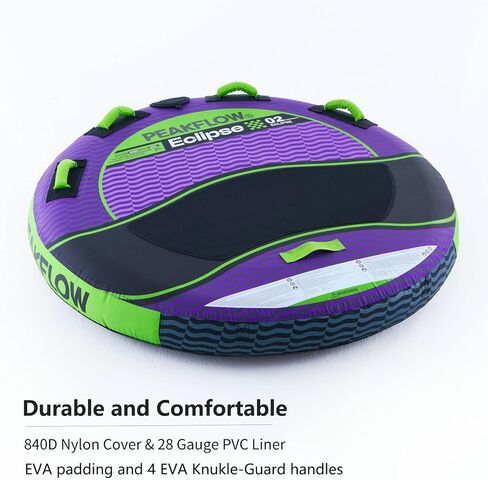 PEAKFLOW Towable Tubes for Boating,Eclipse 2 Rider Towable Tube,840D Heavy Duty Nylon Cover and 28 Gauge PVC Liner,EVA Foam Pads and 4 EVA Handles with Knuckle Guards,Swift Connect Rapid Boston Valve in Saudi Arabia