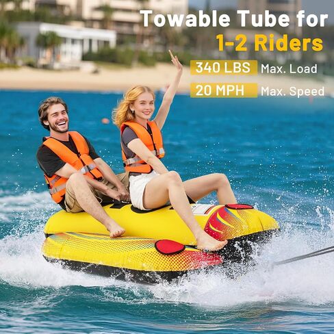 Goplus Inflatable Towable Tubes for Boating, 1-2/1-3 Rider Hot Dog Tube for Boat to Pull, Water Sports Banana Boat with EVA-Padded Seats for Towing Rider in Saudi Arabia