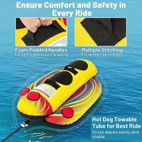 Goplus Inflatable Towable Tubes for Boating, 1-2/1-3 Rider Hot Dog Tube for Boat to Pull, Water Sports Banana Boat with EVA-Padded Seats for Towing Rider in Saudi Arabia