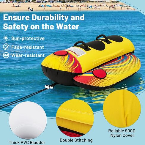 Goplus Inflatable Towable Tubes for Boating, 1-2/1-3 Rider Hot Dog Tube for Boat to Pull, Water Sports Banana Boat with EVA-Padded Seats for Towing Rider in Saudi Arabia