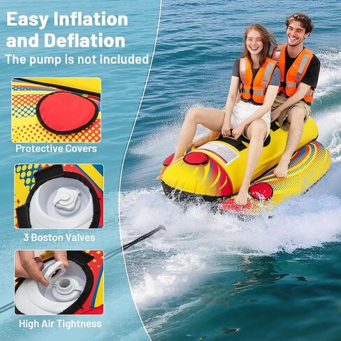 Goplus Inflatable Towable Tubes for Boating, 1-2/1-3 Rider Hot Dog Tube for Boat to Pull, Water Sports Banana Boat with EVA-Padded Seats for Towing Rider in Saudi Arabia