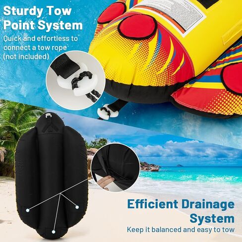 Goplus Inflatable Towable Tubes for Boating, 1-2/1-3 Rider Hot Dog Tube for Boat to Pull, Water Sports Banana Boat with EVA-Padded Seats for Towing Rider in Saudi Arabia