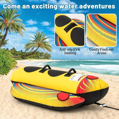Goplus Inflatable Towable Tubes for Boating, 1-2/1-3 Rider Hot Dog Tube for Boat to Pull, Water Sports Banana Boat with EVA-Padded Seats for Towing Rider in Saudi Arabia
