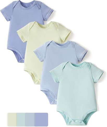 Patpat Modal Baby Boodysits Summer Cool - Morandi Short Sleeve for Boys and Girls - الملابس الولادة للجنسين - 4 عبوات in Kuwait