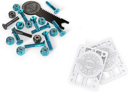 INDEPENDENT Trucks Skateboard Hardware 1" Black/Blue + Tool + White Indy Risers in Saudi Arabia