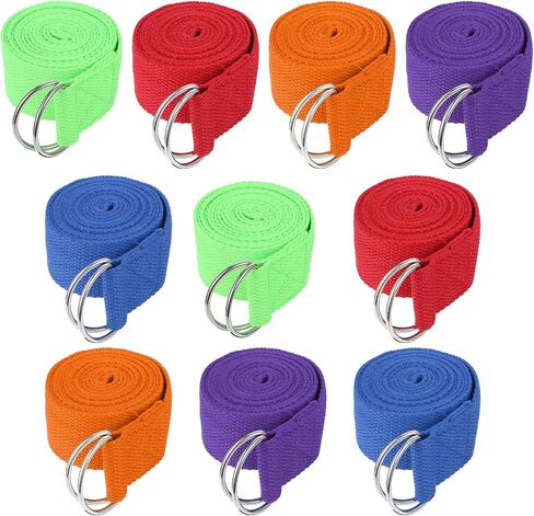10 Pcs Yoga Strap for Stretching Bulk 6ft Exercise Stretch Band with Metal D Ring Adjustable Pilates Non Elastic Yoga Stretch Belt for Women Men Physical Fitness Gym Workout Dance in Saudi Arabia