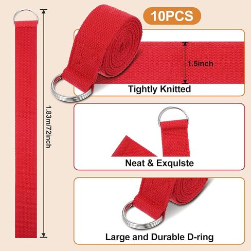 10 Pcs Yoga Strap for Stretching Bulk 6ft Exercise Stretch Band with Metal D Ring Adjustable Pilates Non Elastic Yoga Stretch Belt for Women Men Physical Fitness Gym Workout Dance in Saudi Arabia