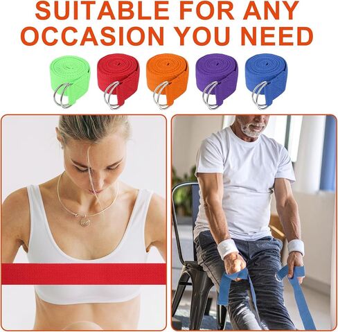 10 Pcs Yoga Strap for Stretching Bulk 6ft Exercise Stretch Band with Metal D Ring Adjustable Pilates Non Elastic Yoga Stretch Belt for Women Men Physical Fitness Gym Workout Dance in Saudi Arabia