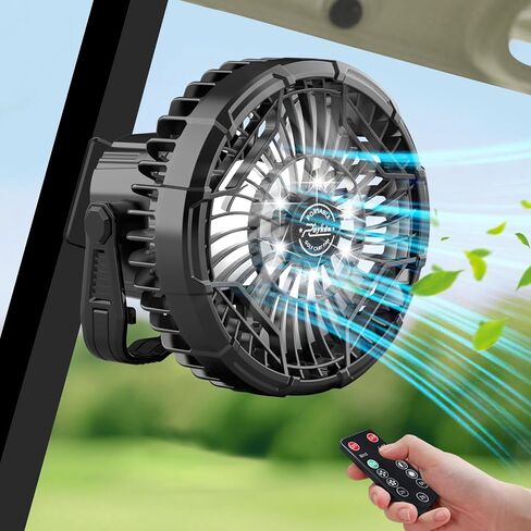 Roykaw 10400 Mah Magnetic Golf Cart Fan محمولة بطارية قابلة لإعادة الشحن مدعومة ، 24+ ساعة ، مع مصابيح LED ، متوافقة مع Ezgo/Club Car/Yamaha وجميع الأجسام المفارقة ، السيطرة اللاسلكية وبعدها ، 1 PC in Kuwait
