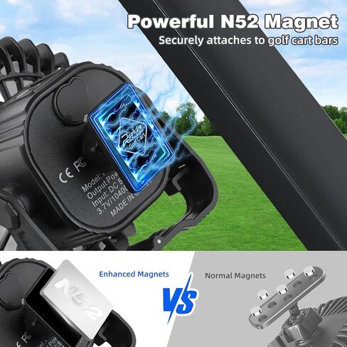 Roykaw 10400 Mah Magnetic Golf Cart Fan محمولة بطارية قابلة لإعادة الشحن مدعومة ، 24+ ساعة ، مع مصابيح LED ، متوافقة مع Ezgo/Club Car/Yamaha وجميع الأجسام المفارقة ، السيطرة اللاسلكية وبعدها ، 1 PC in Kuwait