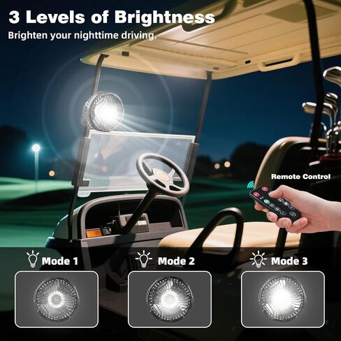 Roykaw 10400 Mah Magnetic Golf Cart Fan محمولة بطارية قابلة لإعادة الشحن مدعومة ، 24+ ساعة ، مع مصابيح LED ، متوافقة مع Ezgo/Club Car/Yamaha وجميع الأجسام المفارقة ، السيطرة اللاسلكية وبعدها ، 1 PC in Kuwait