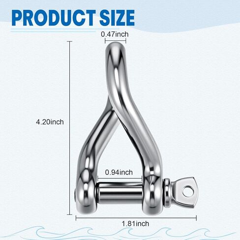 Zonon 4 Pack Stainless Steel 316 Twisted Clevis, 1/2"（12mm）, Twist Shackle with Screw Pin, Silver in Saudi Arabia