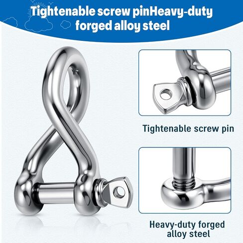 Zonon 4 Pack Stainless Steel 316 Twisted Clevis, 1/2"（12mm）, Twist Shackle with Screw Pin, Silver in Saudi Arabia