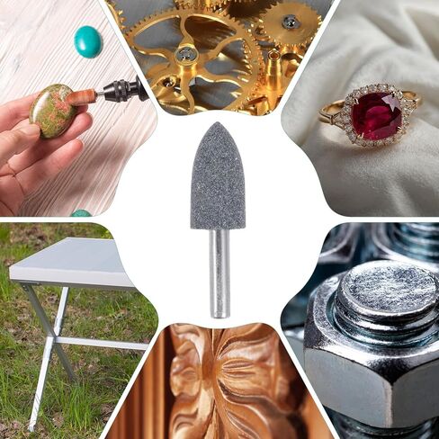 5-Pack Abrasive Mounted Stone Grinding Bits, 1/4 in(6mm) Shank Aluminum Oxide Polishing Sanding Drill Bit for Rotary Tools, 0.79IN(20mm) Dia 80 Grits Point [Gray] in Kuwait