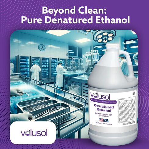 Volu-Sol deveded Ethanol SDA (200 دليل) | مثالي للاستخدام المختبر والصناعي | كاشف الكحول | ليس للاستهلاك البشري | موثوق بها من قبل الرعاية الصحية والصناعات البيطرية- 1 جالون / 4 كوارت in Kuwait