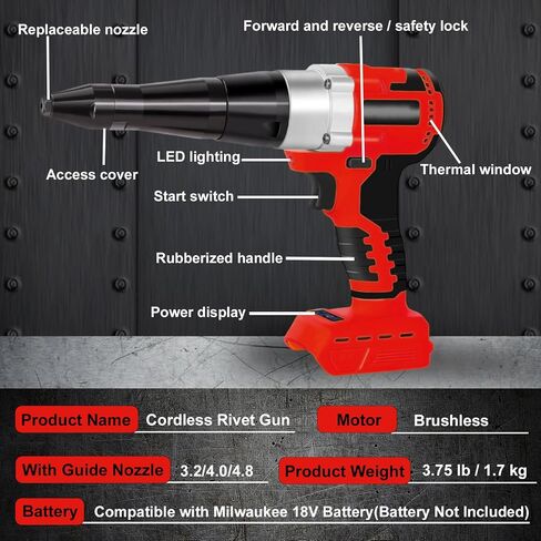Cordless Rivet Gun Compatible with Dewalt 20V Battery, Electric Rivet Gun Kit, Brushless Blind Riveter Tool Kit for 1/8", 5/32", 3/16" Rivets (Tool Only, No Battery) in Saudi Arabia