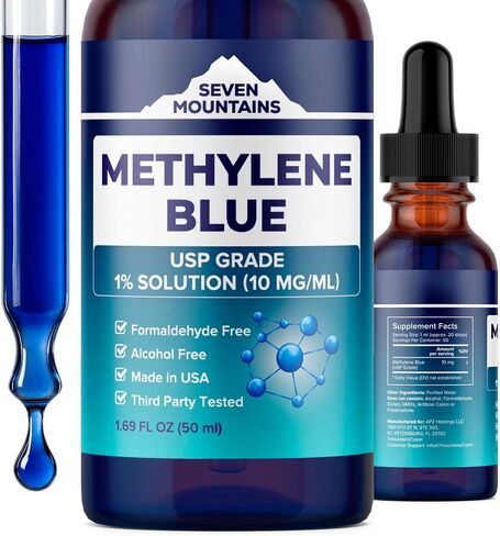 Methylene Blue Pharmaceutical Grade – USP Grade 1% Brain Health Supplement for Memory and Focus – Methylene Blue Drops for Humans – Cognitive Support – No Formaldehyde, Made in USA, 1.69 fl oz (50ml) in Saudi Arabia