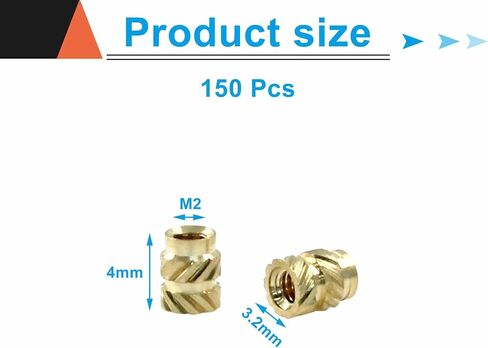150 Pcs M2 Threaded Inserts, M2x4x3.2 Heat Set Insert for 3D Printing, Brass Metric Knurled Nuts in Saudi Arabia