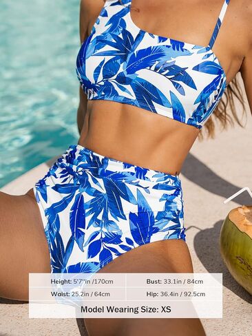 CUPSHE Women's Bikini Sets Two Piece Swimsuit High Waisted Drawstring Asymmetrical Neck Shirred Bathing Suits in Saudi Arabia