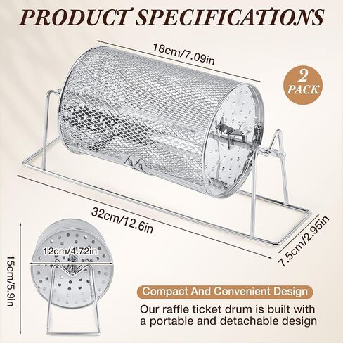 2 PCS 7 "x 4.7" طبل يانصيب صغير ترقية التذاكر الفضية الدوار يحمل 600 تذكرة يرفع عجلة السحب مع قفص الأسطوانة للوقوف لأحداث الألعاب in Kuwait
