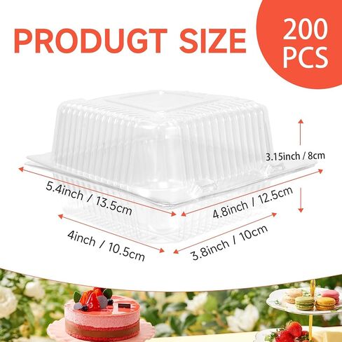 200 Pack Cake Slice Container, Square Cake Slice Boxs Clear Containers With Hinged Lids, Bento Cake Box For Fruit, Salad, Sandwiches, Dessert, Fruit, Pastry in Saudi Arabia