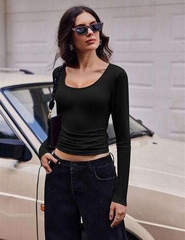 ekouaer 3 حزمة قمصان طويلة الأكمام للنساء سكوب أغطية حرارية مضلعة ضئيلة تناسب القمصان الأساسية xs-xxl in Saudi Arabia