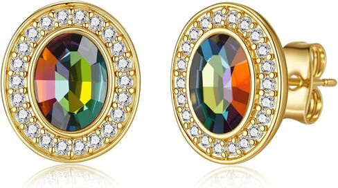 EVEVIC Austrian Crystal Halo Oval Stud Earrings for Women Trendy,14k Gold Plated Hypoallergenic Earring Jewelry Gift in Saudi Arabia