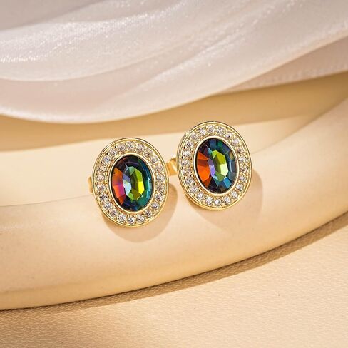 EVEVIC Austrian Crystal Halo Oval Stud Earrings for Women Trendy,14k Gold Plated Hypoallergenic Earring Jewelry Gift in Saudi Arabia
