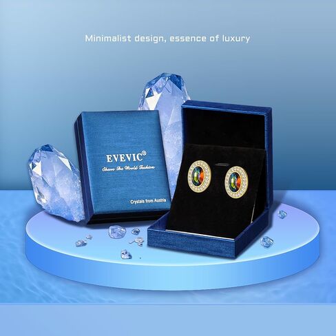 EVEVIC Austrian Crystal Halo Oval Stud Earrings for Women Trendy,14k Gold Plated Hypoallergenic Earring Jewelry Gift in Saudi Arabia