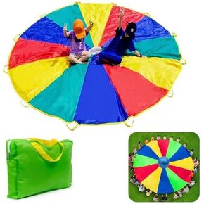 Parachute with مقابض بطول 8 أقدام و 12 قدمًا ألعاب المظلة لألعاب الفريق في الهواء الطلق ، والخياطة المقواة بالماء ، يمكنك أيضًا استخدامها لتوسيع نطاق تغطية الترامبولين ، والمعدات الرياضية (12 قدمًا 12 اليدين) in Kuwait