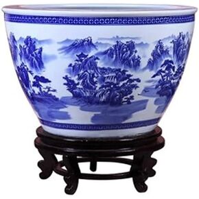 Small Fish Tank Ceramic Blue and White Fish Tank Lotus Basin Living Room Calligraphy and Painting Tank Courtyard Turtle Tank Fish Tank Kit(Small) in Saudi Arabia