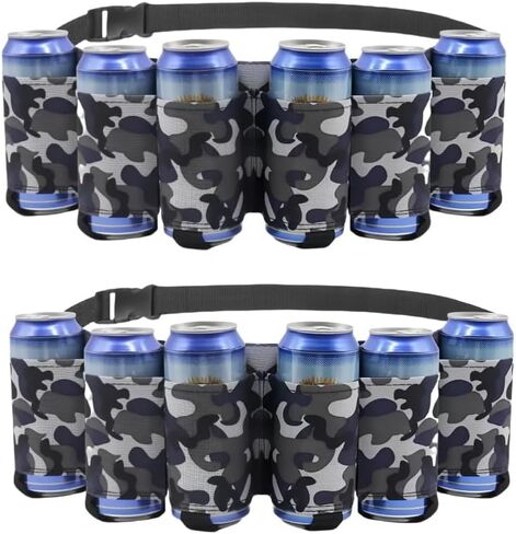 2 Pack Beer Belt, 6 Cans Drink Holder Beer Waist Holder Beer Soda Belt Holster Adjustable Waist Pack Bag for Christmas, Parties, Picnics, Camping, Hiking, Barbeque-Camouflage Green in Kuwait