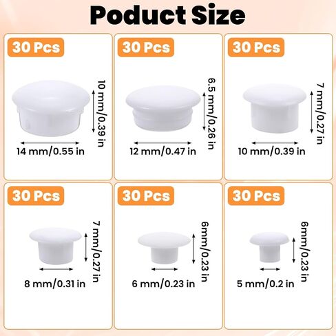 180pcs مقابس ثقب بيضاء ، 6 مقابس ثقب بلاستيكية ، مقابس ثقب ، متنوعة لثغرات الأظافر ، ثقوب المسمار ، ثقوب التقسيم في الخزانات ، الأقواس ، الرفوف (5 مم/6 مم/8 مم/10 مم/12 مم/14 مم) in Saudi Arabia
