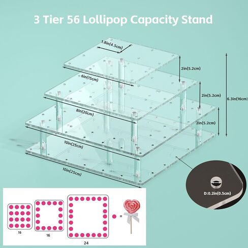Lollipop Stand Display Clear Cake Pop Stands Display Stand Tower Acrylic 56 Hole Tiered Candy Tree Holder for Party Decorating Wedding Events in Kuwait
